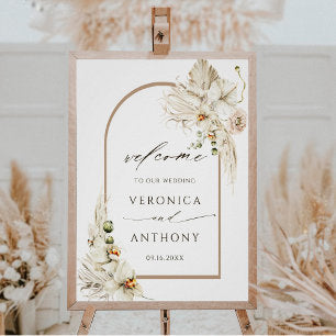 Boho Pampas Grass Orchid Floral Wedding Welcome Poster