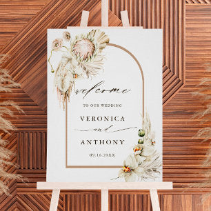 Boho Protea Pampas Grass Floral Wedding Welcome Poster