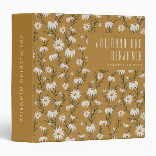 Boho Rustic Floral Mustard Yellow Custom Wedding 3 Ring Binder
