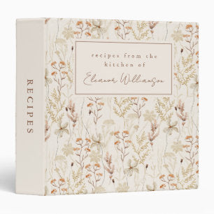 Boho Rustic Meadow Floral Personalized Recipe 3 Ring Binder