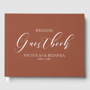 Boho Terracotta Burnt Orange Monogram Wedding Guest Book