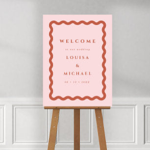 Boho Wavy Frame Blush & Terracotta Wedding Welcome Foam Board