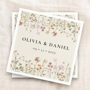 Boho Wildflower Beige Garden Wedding Napkins