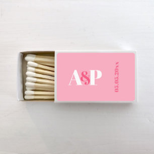 Bold Colorblock Pink White Initials Wedding Matchboxes