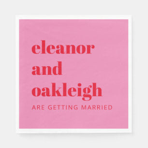 Bold Typography Bright Pink and Red Modern Wedding Napkins