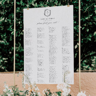 Botanical Crest Monogram Wedding Seating Chart Foam Board