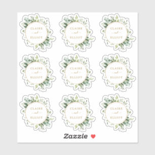 Botanical Gold Greenery Wedding Clear Sticker