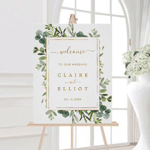Botanical Gold Greenery Wedding Welcome Sign