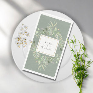 Botanical Greenery Foliage Sage Green Wedding Paper Guest Towels