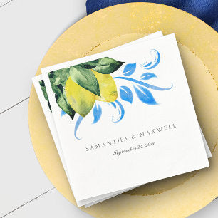 Botanical Lemon Wedding Table Decor Napkins