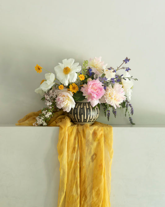 Botanical Print Sheer Silk Table Runner {Marigold & Chrysanthemum}
