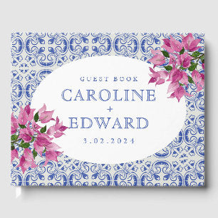 Bougainvillea Bluetile Mediterranean Wedding Guest Book