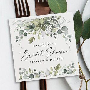 Bridal Shower Greenery Elegant Watercolor Bohemian Napkins