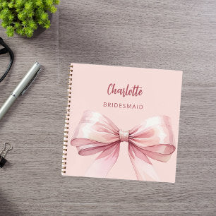Bridesmaid blush pink bow notebook