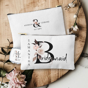 Bridesmaid Flower Letter Boho Floral Personalized Accessory Pouch
