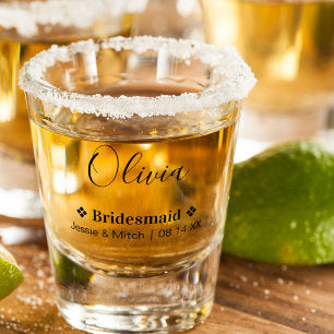 Bridesmaid Wedding Date & Names Personalized Shot Glass