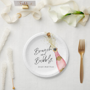 Brunch and Bubbly Pink and Gold Bridal Shower Paper Plates