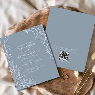 Budget QR Code Dusty Blue Wedding Invitation