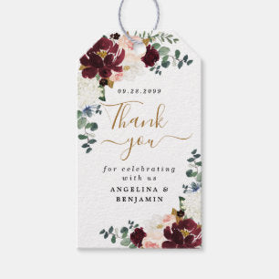Burgundy Blush Gold Floral Thank You Favor Wedding Gift Tags