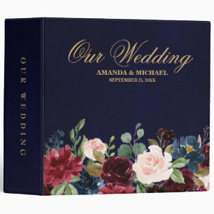 Burgundy Red Navy Floral Rustic Boho Wedding Album Binder