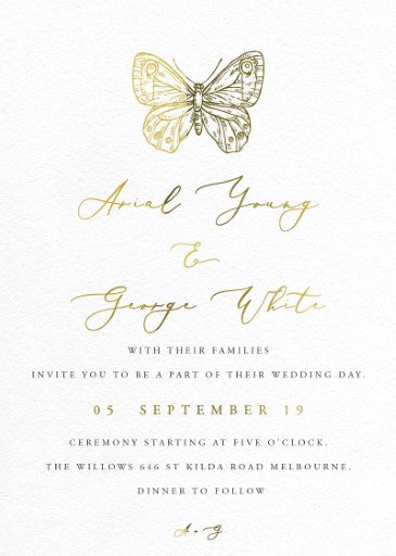 Golden Butterfly Wedding Invitations by Stella M.