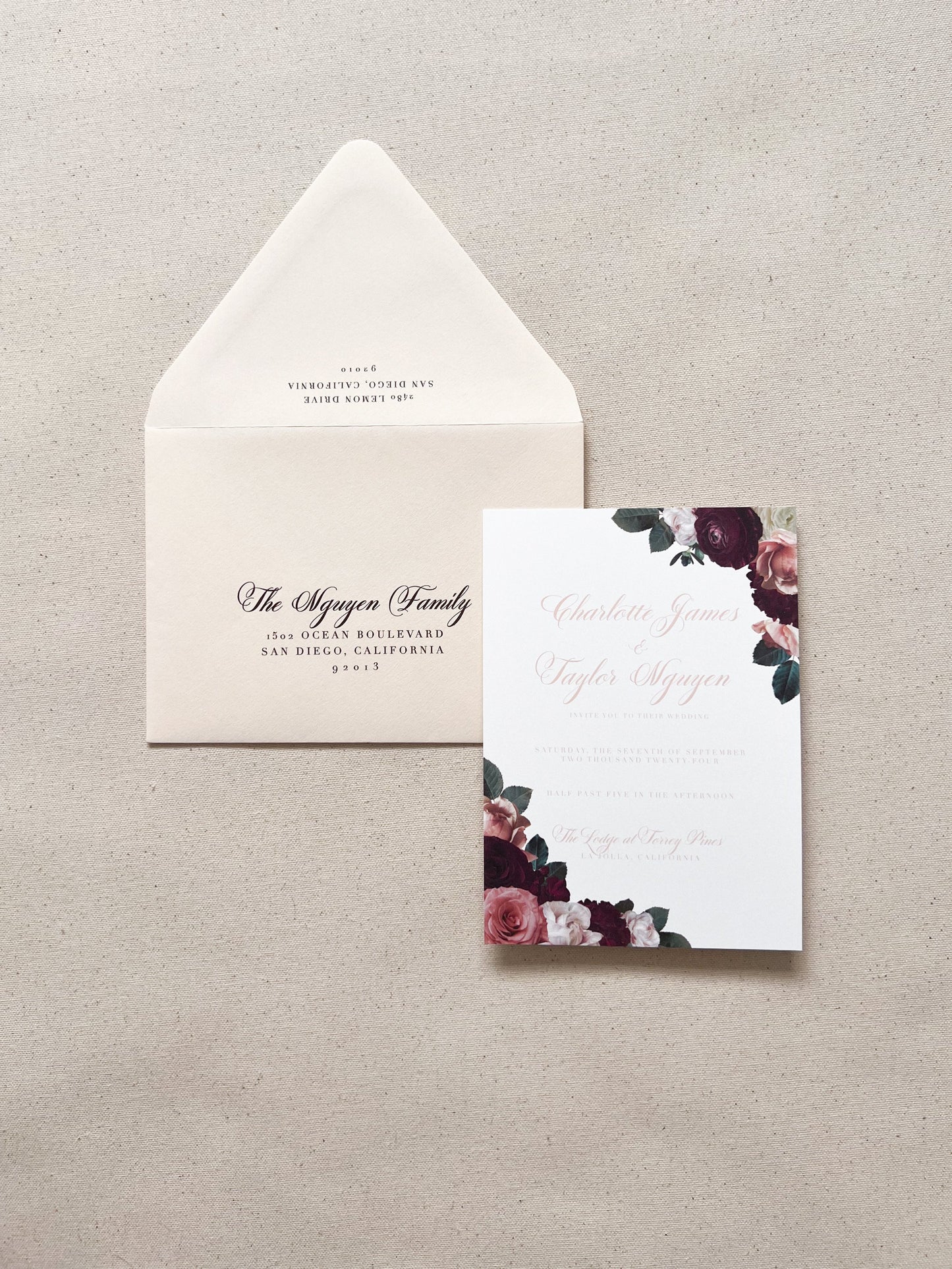 Elegant Maroon and Pink Roses Printed Delivery Addresses