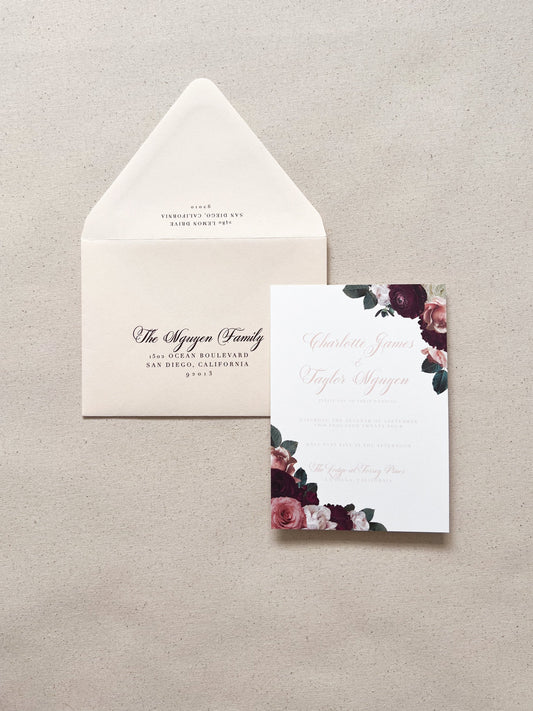 Elegant Maroon and Pink Roses Printed Delivery Addresses