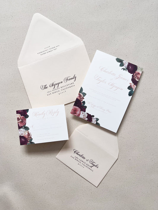 Elegant Maroon and Pink Roses Invitation Package
