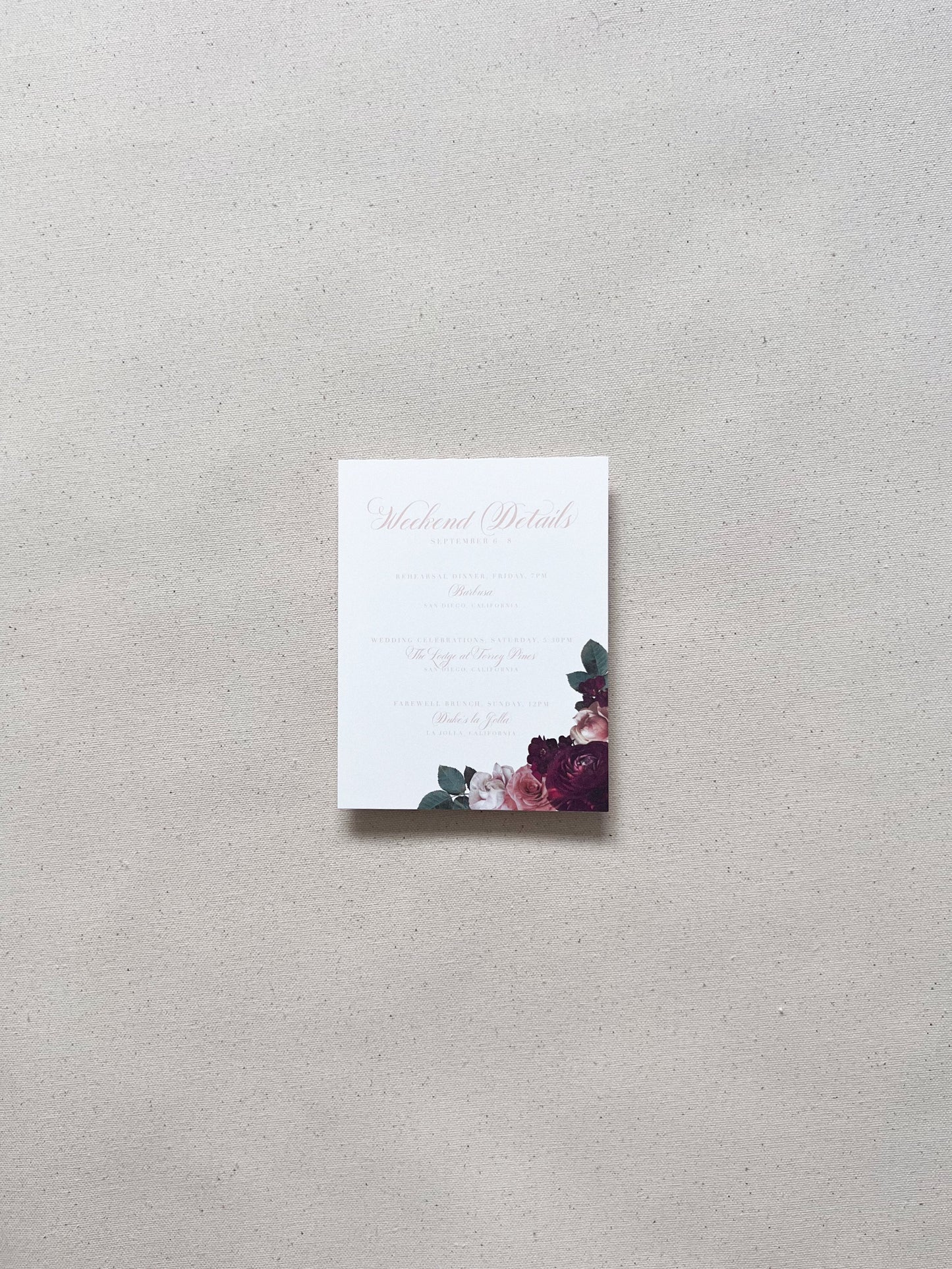 Elegant Maroon and Pink Roses Details Card