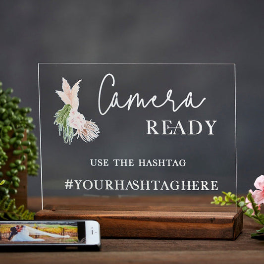 Camera Ready | Acrylic Boho Wedding Hashtag Sign