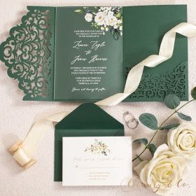 Elegant Emerald Green Wedding Invitation Suite with Floral Acrylic Card CAPL020