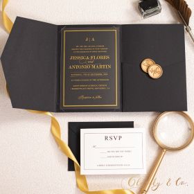 Classic Black and Gold Acrylic Wedding Invitation Suite CAPL026