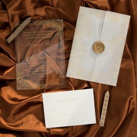 Modern-Gold Floral Acrylic Wedding Invites Foiled Vellum Pocket And Adhesive Wax Seal Sapv012