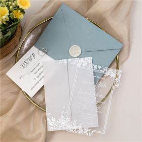 Simple White Floral Frame Acrylic Wedding Invitation With Uv Printing Vellum Wrap Sapv002