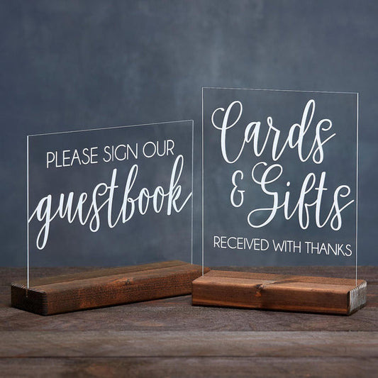 Cards and Gifts Acrylic Sign & Wedding Guestbook Acrylic Sign, Set of 2