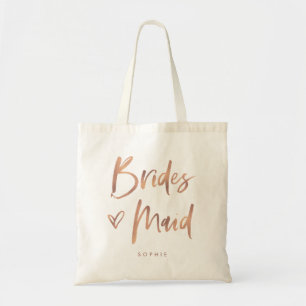 Casual Script Chic Rose Gold Bridesmaid Gift Tote Bag