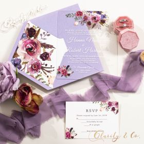 Affordable Purple Rustic Acrylic Wedding Invitations CAX007