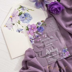 orchid and Lilac Shades of Purple Floral Acrylic Wedding Invitations CAX021