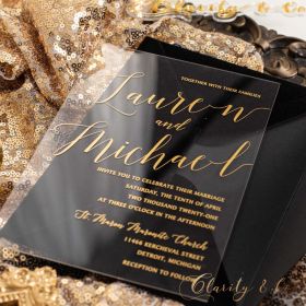 Simple Modern Affordable Gold Printing Acrylic Wedding Invitations CAX041