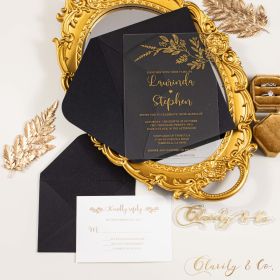 Modern Foliage Calligraphy Gold Acrylic Wedding Invitations CAX062