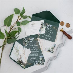 Classic-Greenery Clear Acrylic Wedding Invitations With Gold Border Swal075