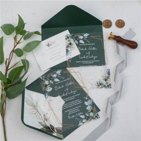 Greenery Clear Acrylic Wedding Invitations With Gold Border CAX077
