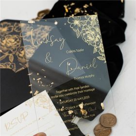 Unique Floral Gold Printing Clear Acrylic Wedding Invitation Card Swal074