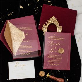 Modern Luxury Gold Screen Printing Calligraphy Clear Acrylic Wedding Invites Swal072