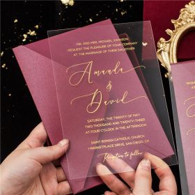Modern Elegant Gold Screen Printing Calligraphy Clear Acrylic Wedding Invites CAX081