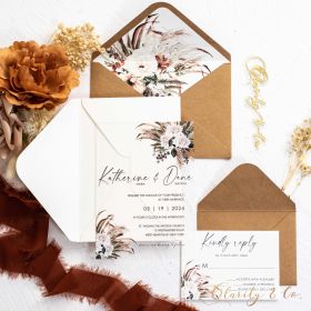 Rustic Floral Boho Acrylic Wedding Invitation CAX106