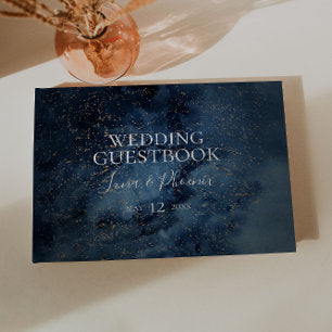 Celestial Night Sky Gold Wedding Guest Book