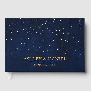 Celestial Wedding Blue Night Stars Gold Wedding Guest Book