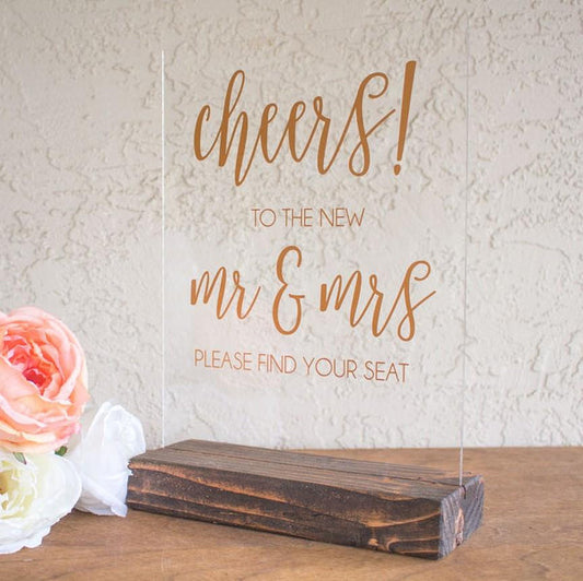 "Cheers!" Acrylic Wedding Sign