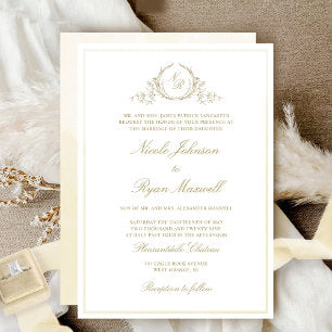 Chic Formal Champagne Monogram, Watercolor Wedding Invitation